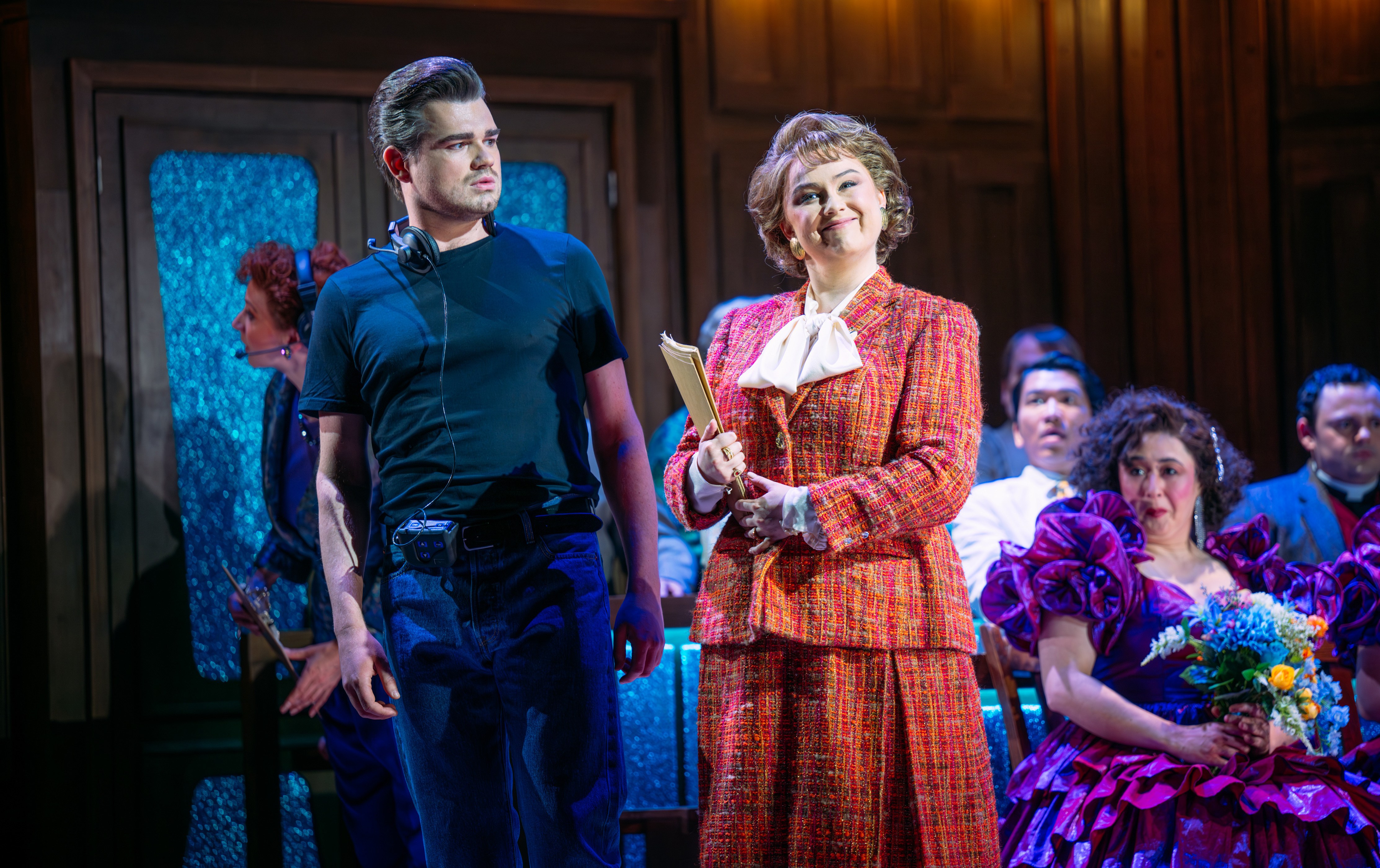 Edward Jowle (Usher) and Chloe Harris (Counsel for the Plaintiff) in a scene from *Trial by Jury*.
